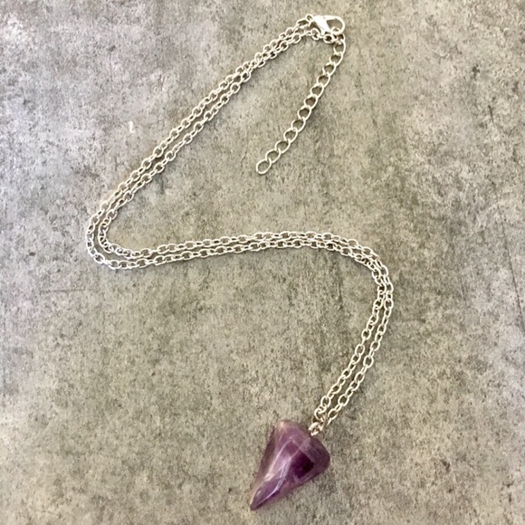 Natural Amethyst & silver toned alloy necklace - Picture 3 of 7